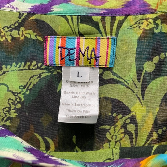 Gorgeous DEMA (San Francisco) Cotton/Silk, ¾ Sleeve, Jewel Print Top – Size L - Picture 7 of 10